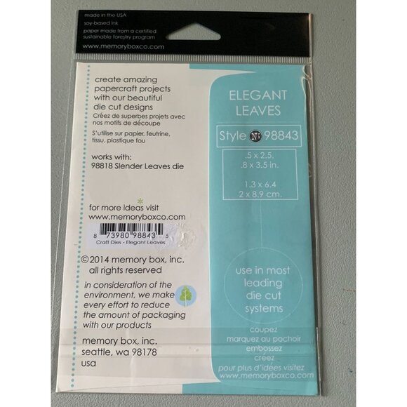 Memory Box Elegant Leaves 100% Steel Craft Die Style No. 98843 0.5" x 2.5" 0.8" - Picture 3 of 3